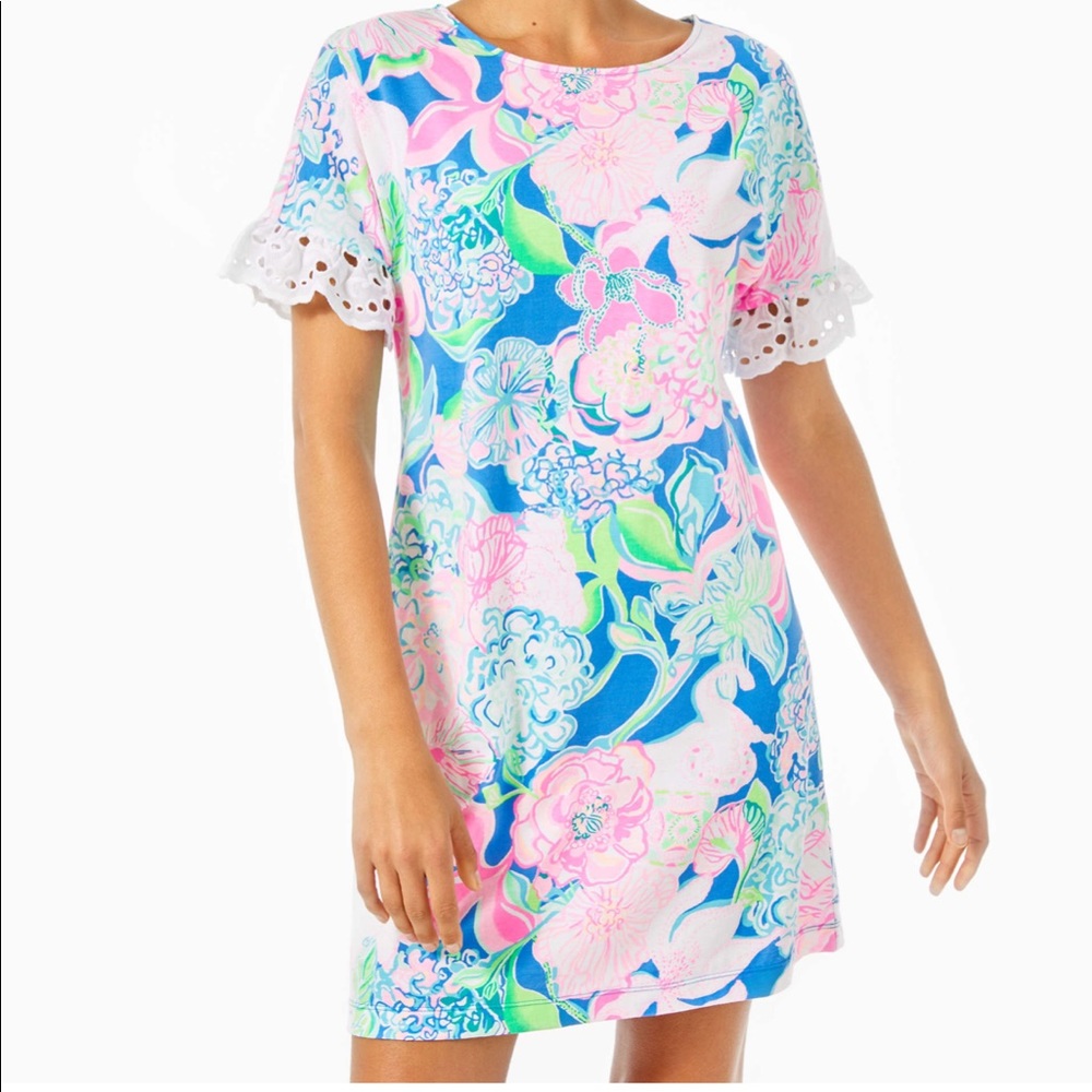 Floral Print Dress with Lace Sleeves